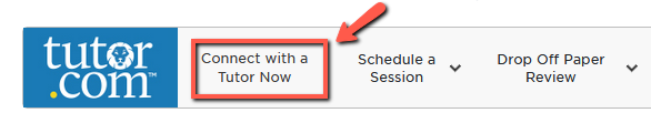 Visual of  Connect with a Tutor Now button within the Tutor.com platform. 