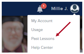 Arrow pointing to Past Lessons from the student TutorMe dashboard
